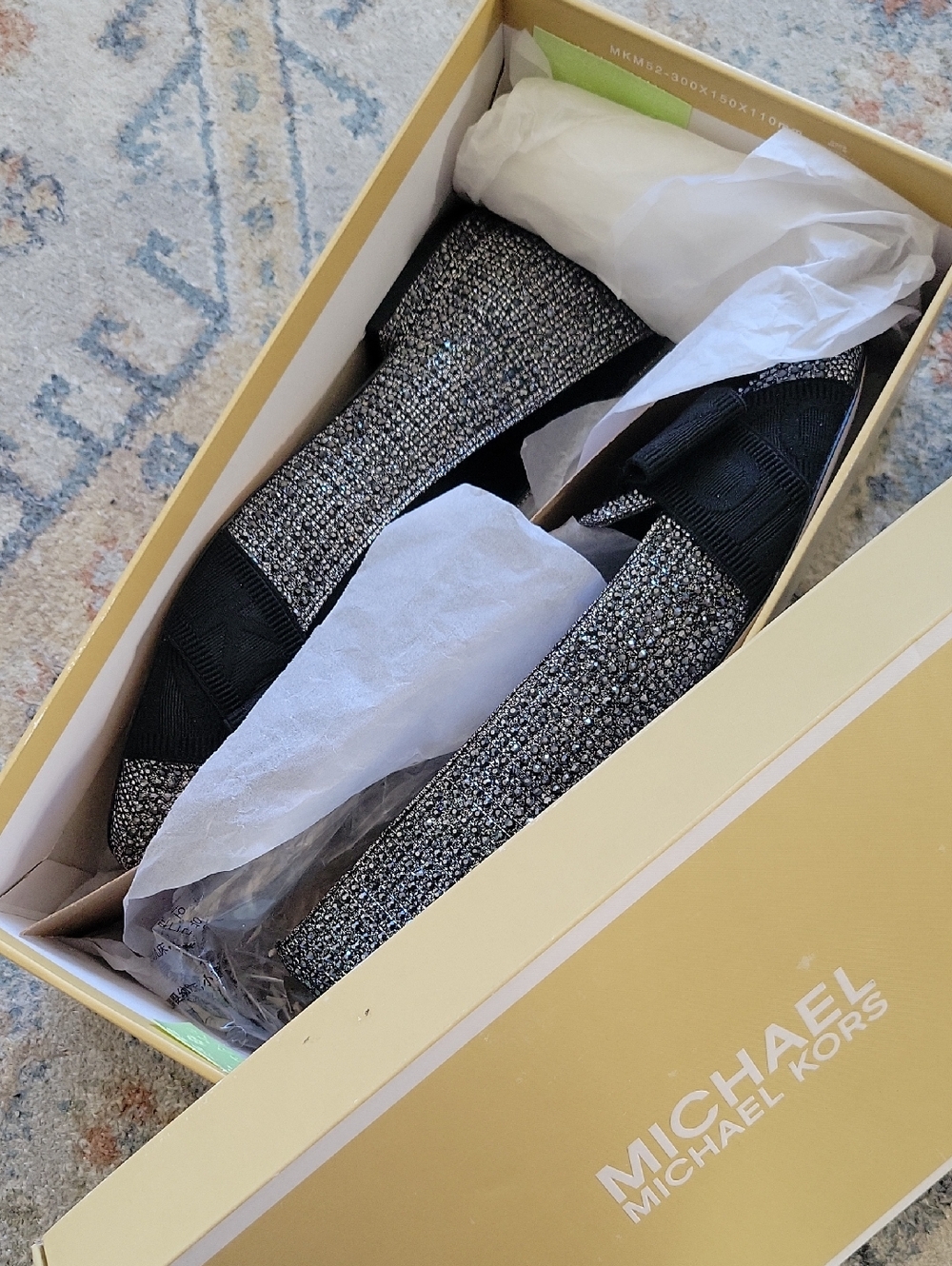 Michael Kors Ames Black & Silver Glitter Slip-On Flats